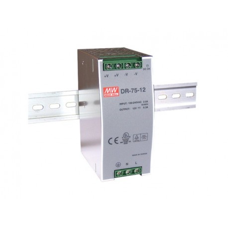 DR-75-24 - DR-75-24 MEANWELL AC-DC Industrial DIN rail power supply, Output 24VDC / 3.2A, metal case