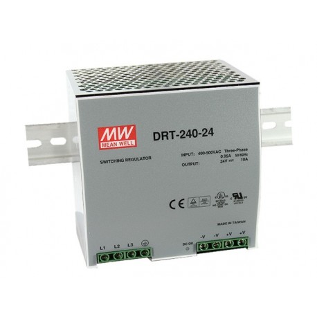 DRT-240-24 - DRT-240-24 MEANWELL AC-DC Industrial DIN rail power supply, Output 24VDC / 10A, metal case, 3-phase input