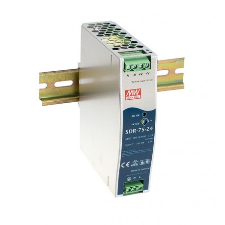 SDR-75-48 - SDR-75-48 MEANWELL AC-DC Industrial DIN rail power supply, Output 48VDC / 1.6A, Metal casing, Ultra slim wid..