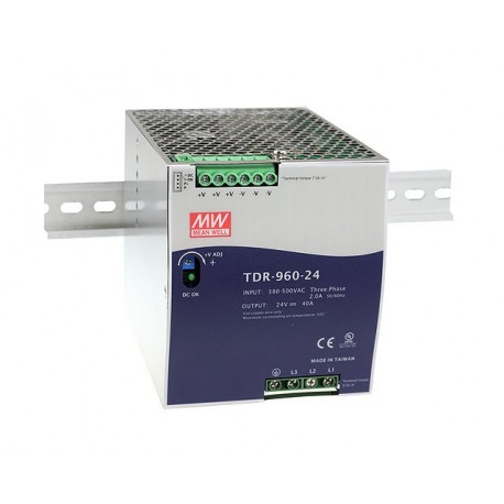 TDR-960-24 - TDR-960-24 MEANWELL AC-DC Industrial 3-phase DIN rail power supply, Output 24VDC / 40A, metal case, 2 phase ..