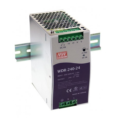 WDR-240-24 - WDR-240-24 MEANWELL AC-DC Industrial DIN rail power supply, Output 24VDC / 10A, metal case, Ultra wide input..