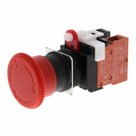 A22E-M-02 - A22E-M-02 A22E7002R 141596 OMRON Emergency stop button, screw terminal, no lighting, 40 mm diameter, lock-on..