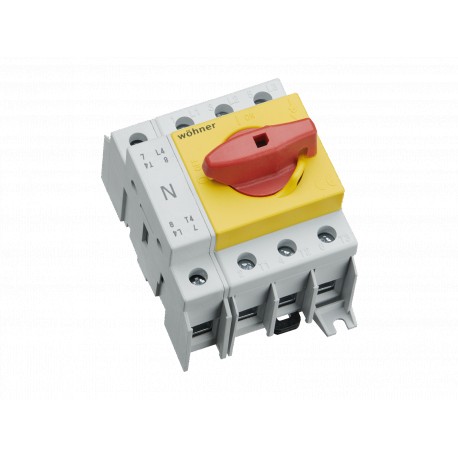 33885 - 33885 WÖHNER Capus SD Panel, 63A Switch-Seationer, 3p+N, 16-50mm2 flange terminal, red/yellow lever