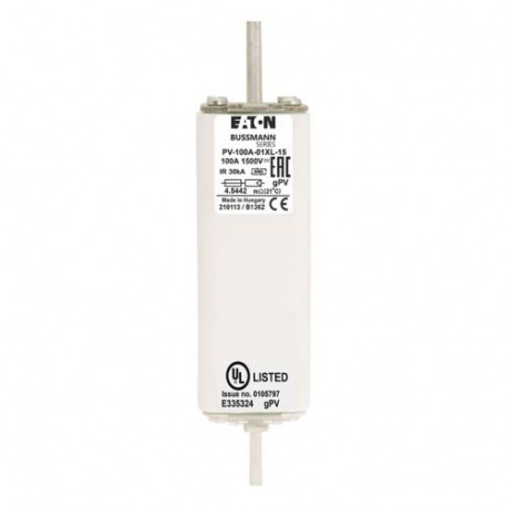 FUSE 100A 1500V 1*XL PV - FUSE 100A 1500V 1*XL PV PV-100A-01XL-15 EATON ELECTRIC FUSE 100A 1500V 1*XL PV