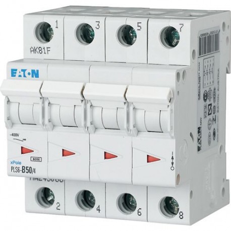 PLS6-D50/4 - PLS6-D50/4 113408 Y7-113408 EATON ELECTRIC Over current switch, 50A, 4 p, type D characteristic