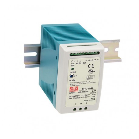 DRC-100A - DRC-100A MEANWELL AC-DC DIN rail single output power supply with battery charger (UPS function), Output 13.8..