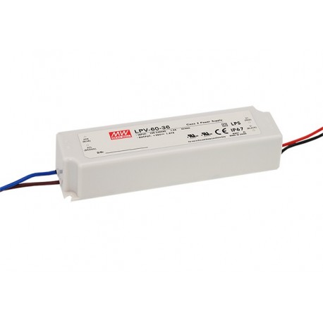 LPV-60-36 - LPV-60-36 MEANWELL AC-DC Single output LED driver Constant Voltage (CV), Output 36VDC / 1.67A, cable output