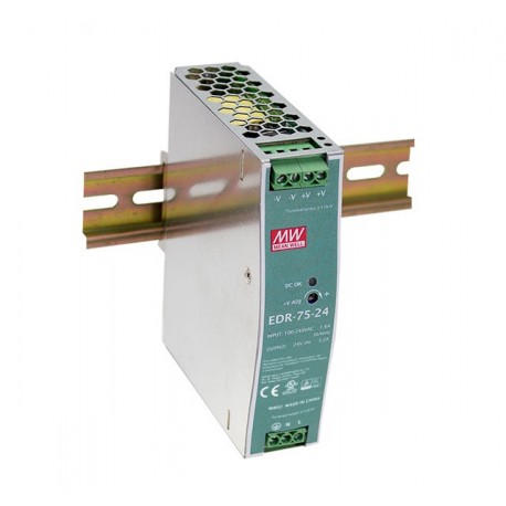 EDR-75-48 - EDR-75-48 MEANWELL AC-DC Industrial DIN rail power supply, Output 48V / 1.6A, metal case