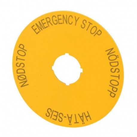 M22-XAK4 - M22-XAK4 216468 Y7-216468 EATON ELECTRIC Label, emergency switching off, yellow, D 90mm, 4 languages, DE, SV..