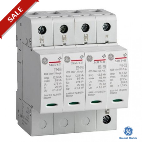 SAP4 I+II 12,5 TT - SAP4 I+II 12,5 TT 660150 GENERAL ELECTRIC SurgeGuard Surge Arresters Plug-in. Class I+II Iimp 12,5kA 4P TT