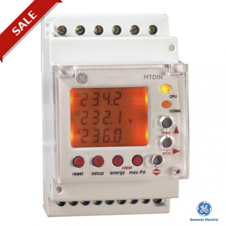MTDIN1HARCOM - MTDIN1HARCOM 665012 GENERAL ELECTRIC DIN-Rail Net Analyzer,Universal Voltage, Modbus & Harm, 3 Mod.