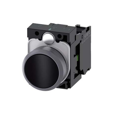 3SU1130-0AB10-1BA0 - 3SU1130-0AB10-1BA0 SIEMENS Pushbutton, 22 mm, round, plastic with metal front ring, black, pushbutton, flat,..