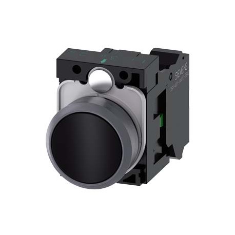 3SU1130-0AB10-3BA0 - 3SU1130-0AB10-3BA0 SIEMENS Pushbutton, 22 mm, round, plastic with metal front ring, black, pushbutton, flat,..