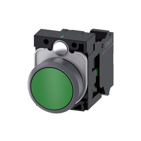 3SU1130-0AB40-3BA0 - 3SU1130-0AB40-3BA0 SIEMENS Pushbutton, 22 mm, round, plastic with metal front ring, green, pushbutton, flat,..