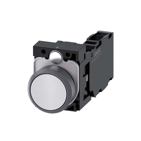 3SU1130-0AB60-1FA0 - 3SU1130-0AB60-1FA0 SIEMENS Pushbutton, 22 mm, round, plastic with metal front ring, white, pushbutton, flat,..