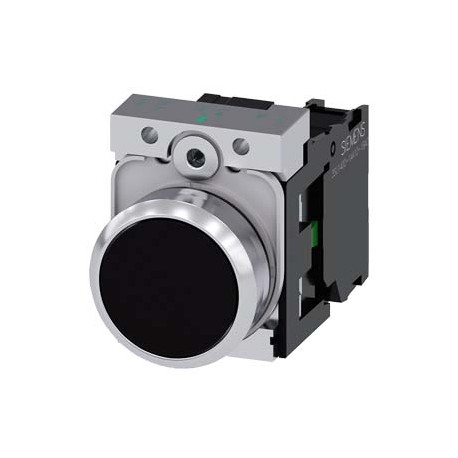 3SU1150-0AB10-1BA0 - 3SU1150-0AB10-1BA0 SIEMENS Pushbutton, 22 mm, round, metal, shiny, black, pushbutton, flat, momentary contac..
