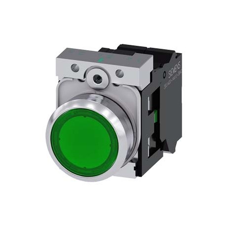 3SU1153-0AB40-3BA0 - 3SU1153-0AB40-3BA0 SIEMENS Illuminated pushbutton, 22 mm, round, metal, shiny, green, pushbutton, flat, mome..