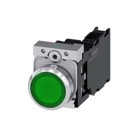 3SU1156-0AB40-3FA0 - 3SU1156-0AB40-3FA0 SIEMENS Illuminated pushbutton, 22 mm, round, metal, shiny, green, pushbutton, flat, mome..