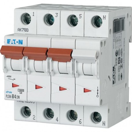 PLSM-B4/3N-MW - PLSM-B4/3N-MW 242509 EATON ELECTRIC Over current switch, 4A, 3pole+N, type B characteristic