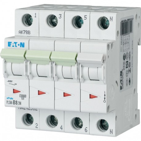 PLSM-B8/3N-MW - PLSM-B8/3N-MW 242512 EATON ELECTRIC Over current switch, 8A, 3pole+N, type B characteristic