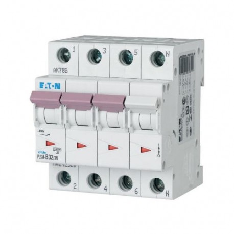 PLSM-C32/3N-MW - PLSM-C32/3N-MW 242546 Y7-242546 EATON ELECTRIC Over current switch, 32A, 3pole+N, type C characteristic