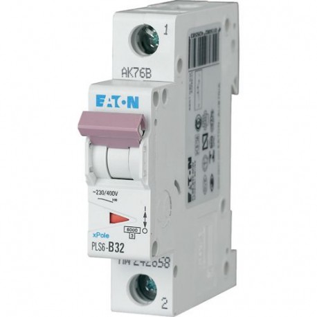 PLS6-D32-MW - PLS6-D32-MW 242707 Y7-242707 EATON ELECTRIC Over current switch, 32A, 1p, type D characteristic