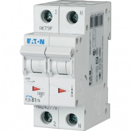 PLZ6-B1/1N-MW - PLZ6-B1/1N-MW 242770 EATON ELECTRIC Over current switch, 1A, 1pole+N, type B characteristic