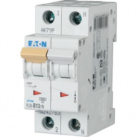 PLZ6-D13/1N-MW - PLZ6-D13/1N-MW 242832 Y7-242832 EATON ELECTRIC Over current switch, 13A, 1pole+N, type D characteristic