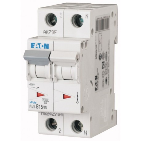 PLZ6-D15/1N-MW - PLZ6-D15/1N-MW 242833 EATON ELECTRIC Over current switch, 15A, 1pole+N, type D characteristic