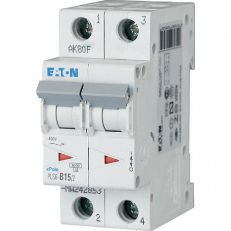 PLS6-B15/2-MW - PLS6-B15/2-MW 242853 EATON ELECTRIC Over current switch, 15A, 2 p, type B characteristic