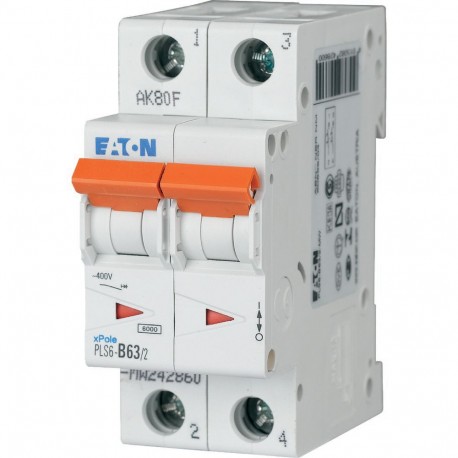 PLS6-B63/2-MW - PLS6-B63/2-MW 242860 Y7-242860 EATON ELECTRIC Miniature circuit breaker (MCB), 63A, 2p, type B characteristic