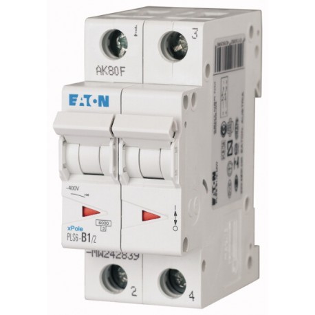 PLS6-D1/2-MW - PLS6-D1/2-MW 242888 EATON ELECTRIC Over current switch, 1A, 2 p, type D characteristic