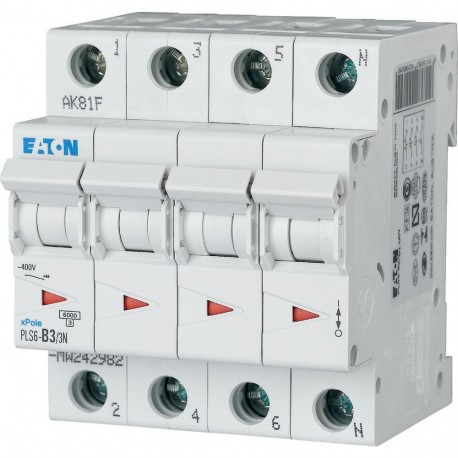 PLS6-B3/3N-MW - PLS6-B3/3N-MW 242982 EATON ELECTRIC Over current switch, 3A, 3pole+N, type B characteristic