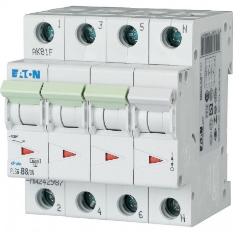 PLS6-B8/3N-MW - PLS6-B8/3N-MW 242987 EATON ELECTRIC Over current switch, 8A, 3pole+N, type B characteristic