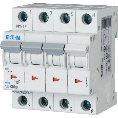 PLS6-B16/3N-MW - PLS6-B16/3N-MW 242992 Y7-242992 EATON ELECTRIC Over current switch, 16A, 3pole+N, type B characteristic