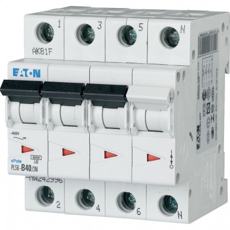 PLS6-B40/3N-MW - PLS6-B40/3N-MW 242996 Y7-242996 EATON ELECTRIC Over current switch, 40A, 3pole+N, type B characteristic