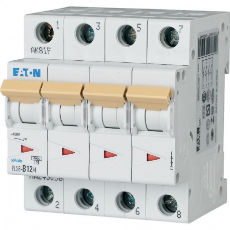 PLS6-B12/4-MW - PLS6-B12/4-MW 243058 EATON ELECTRIC Over current switch, 12A, 4 p, type B characteristic