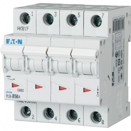 PLS6-B50/4-MW - PLS6-B50/4-MW 243066 Y7-243066 EATON ELECTRIC Over current switch, 50A, 4 p, type B characteristic