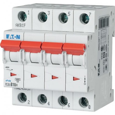 PLS6-D10/4-MW - PLS6-D10/4-MW 243106 Y7-243106 EATON ELECTRIC Over current switch, 10A, 4 p, type D characteristic
