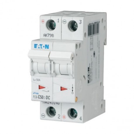 PLS6-C50/2-DC-MW - PLS6-C50/2-DC-MW 243140 Y7-243140 EATON ELECTRIC Over current switch, 50A, 2p, type C characteristic, DC