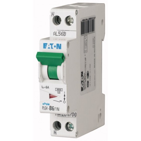PLG4-C6/1N - PLG4-C6/1N 264743 EATON ELECTRIC Over current switch, 6A, 1pole+N, type C characteristic