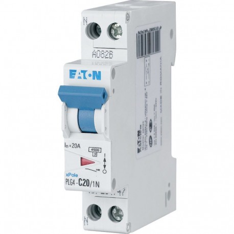 PLG4-C20/1N - PLG4-C20/1N 264747 EATON ELECTRIC Over current switch, 20A, 1pole+N, type C characteristic