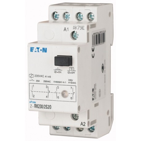 Z-RK230/S - Z-RK230/S 265200 EATON ELECTRIC Installation relay, 230VAC/50Hz, 1N/O, 20A, 1HP