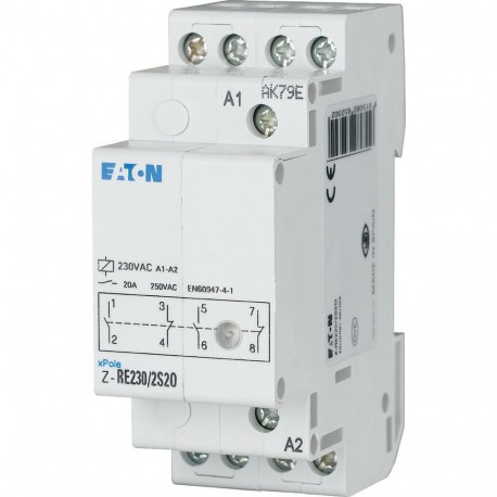 Z-RE230/2S2O - Z-RE230/2S2O 265230 EATON ELECTRIC Installation relay, 230VAC/50Hz, 2N/O, 20A, 2HP