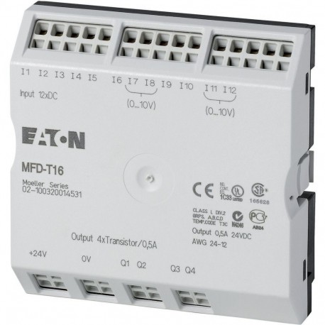 MFD-T16 - MFD-T16 265255 0004519705 EATON ELECTRIC I/O module, 24 V DC, for MFD-CP8/CP10, 12DI(4AI), 4DO-Trans