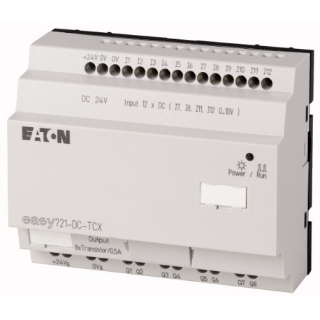 EASY721-DC-TCX - EASY721-DC-TCX 274122 0004519779 EATON ELECTRIC Control relay, 24 V DC, 12DI(4AI), 8DO-Trans, time, expandab..