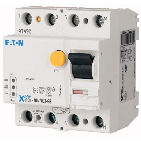 FI-80/4/03-B - FI-80/4/03-B 279175 DRCM-25/4/03-G/B. EATON ELECTRIC Residual current circuit-breaker, 80A, 4p, 3A, B-Char