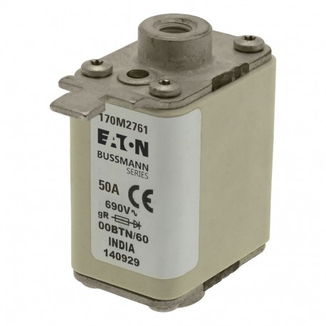 FUSE 50A 690V 00BTN/60 GR - FUSE 50A 690V 00BTN/60 GR 170M2761 EATON ELECTRIC Fuse-link, high speed, 50 A, AC 690 V, size 00, 30 x 62 x ..