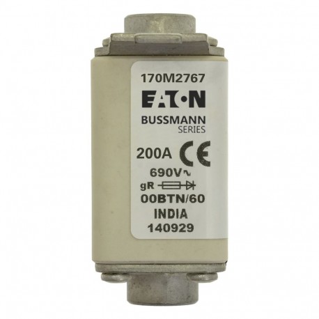 FUSE 200A 690V 00BTN/60 AR - FUSE 200A 690V 00BTN/60 AR 170M2767 EATON ELECTRIC Fuse-link, high speed, 200 A, AC 690 V, size 00, 30 x 62 ..
