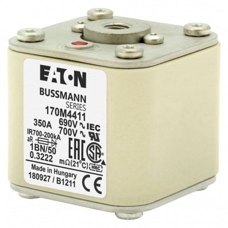 FUSE 350A 690V 1BN/50 AR UC - FUSE 350A 690V 1BN/50 AR UC 170M4411 EATON ELECTRIC Fuse-link, high speed, 350 A, AC 690 V, size 1, 53 x 69 ..